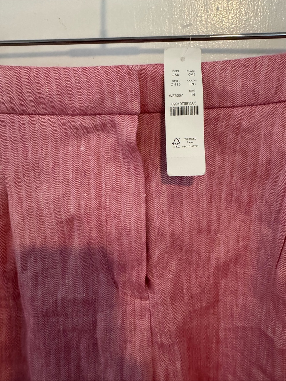 NWT J.Crew Pink Herringbone Linen Blend Pleated Shorts CI585 Womens Size 14 - Picture 6 of 8